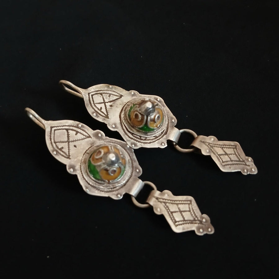 Ancient Berber Earrings in Silver & Enamel II