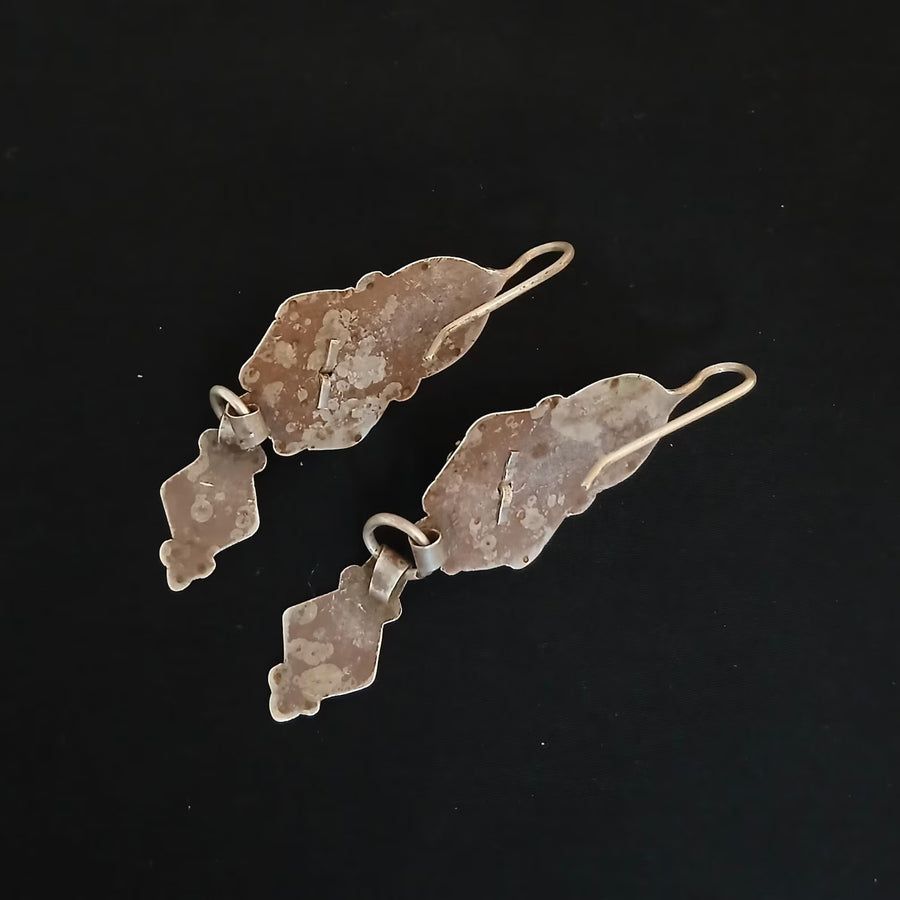 Ancient Berber Earrings in Silver & Enamel II