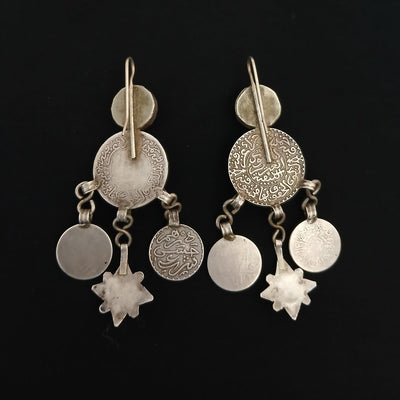 Ancient Berber Earrings in Silver & Enamel