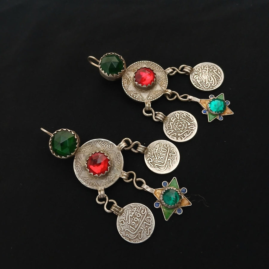Ancient Berber Earrings in Silver & Enamel