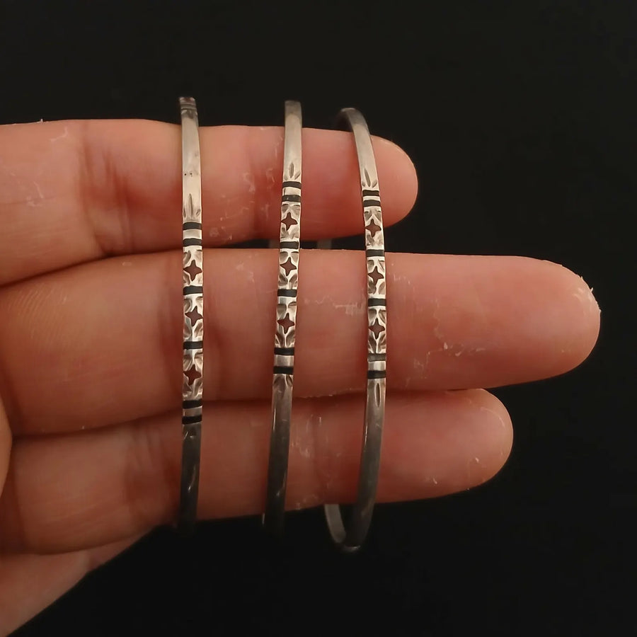 Hand-Engraved Berber Bracelet in Aged Silver